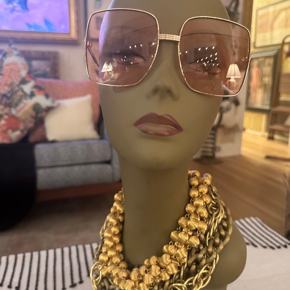 Gold and Pink Oversized Authentic Gucci Wire Rimmed Sunglasses